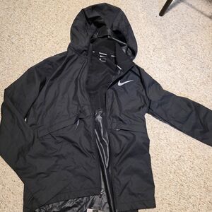 Nike Running Black Hooded Packable Rain Jacket with Reflective Swoosh